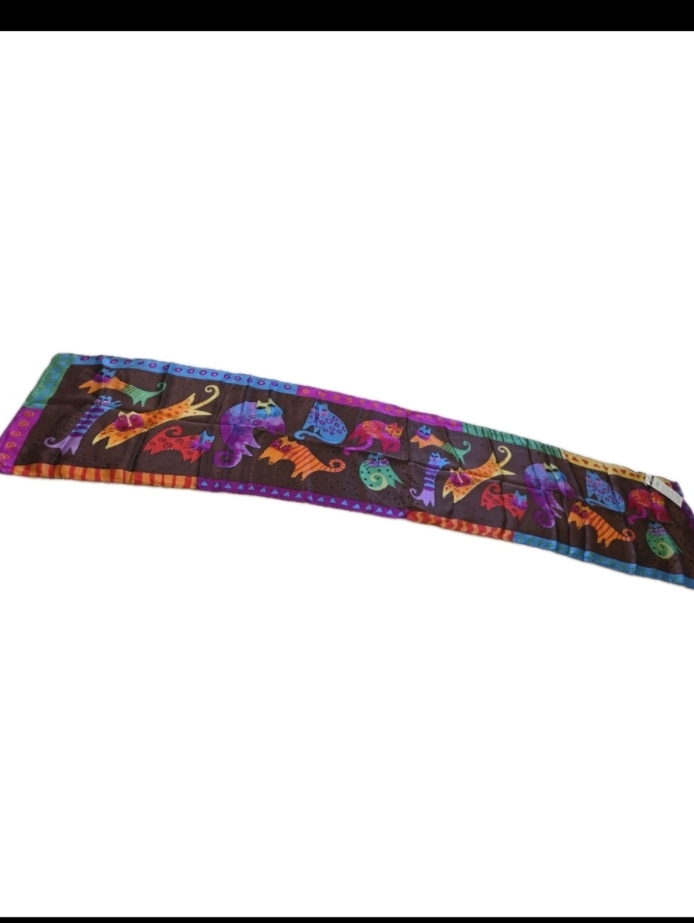 Laurel Burch Silk Rectangle Scarf Colorful Cats 51x10 inches NWT